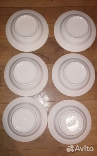 Тарелки большие 23 см зик Конаково 6 штук. Птицы