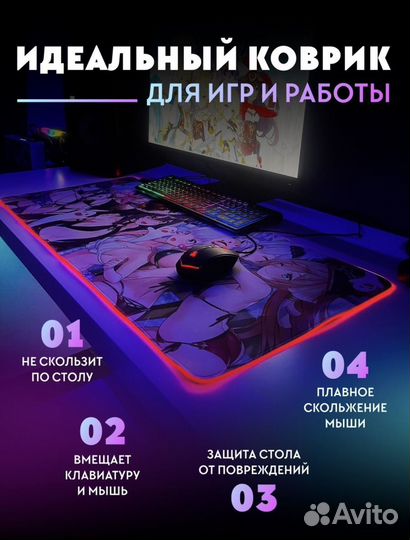 Коврик для мыши аниме Genshin Impact RGB