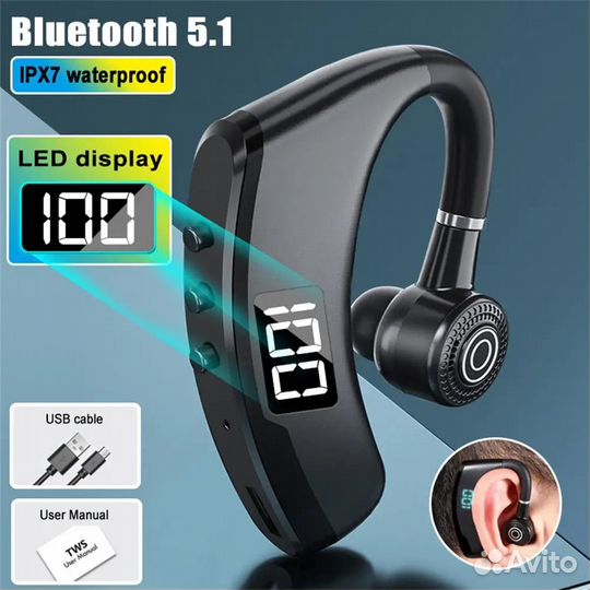 Гарнитура Bluetooth 5.1 беспроводная Блютуз 90 мАч