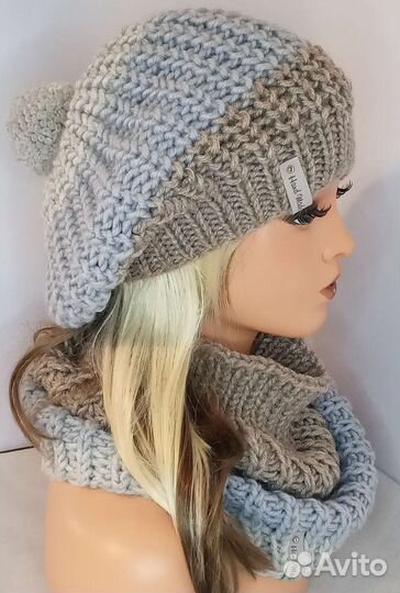 Комплект вязаный Берет и Снуд на осень и весну