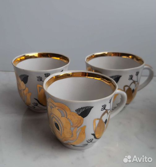 Золотая роза Вербилки кофейный чайный сервиз