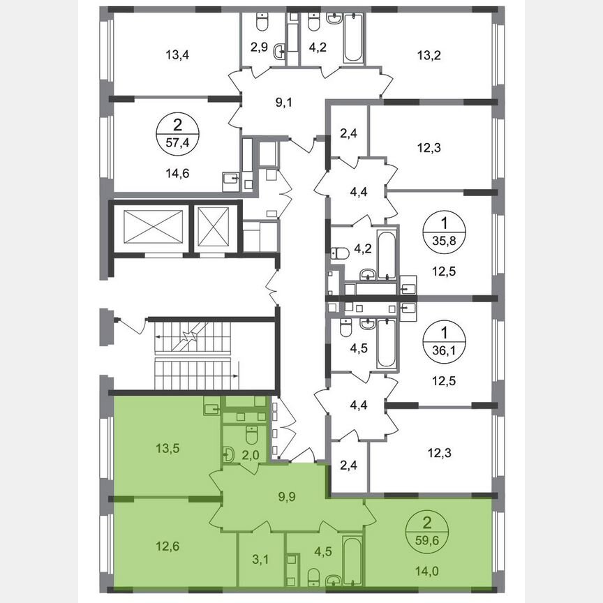 2-к. квартира, 59,6 м², 3/17 эт.