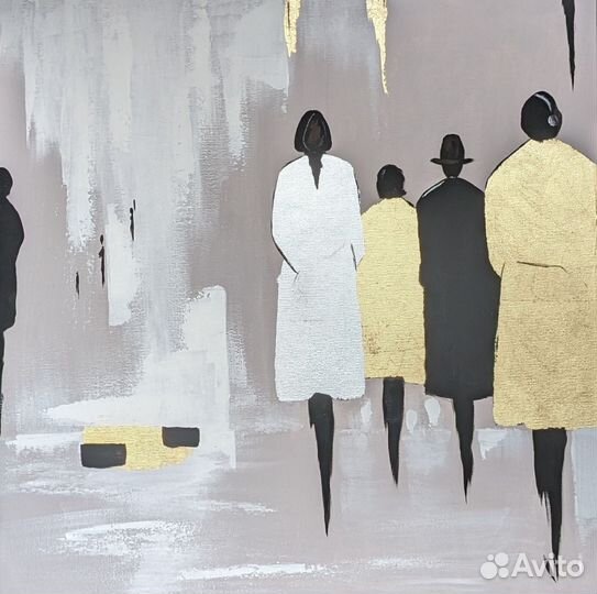 Диптих. Картина для интерьера 98х49 Золотые люди