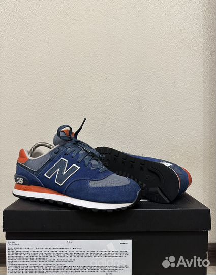 New Balance 574 Navy Blue Orange Suede (оригинал)