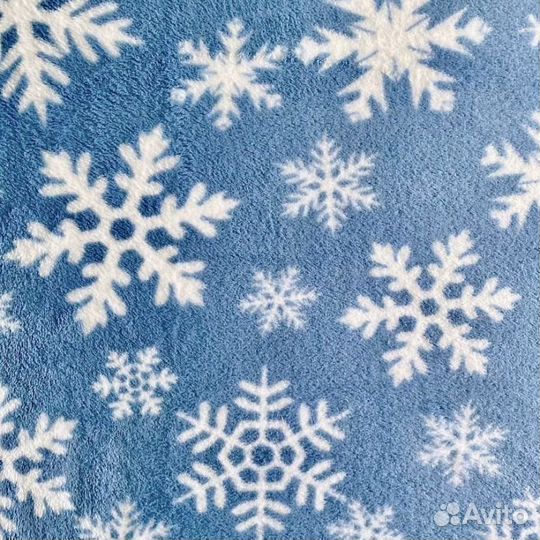 Флисовый плед голубой снежинки 150*200