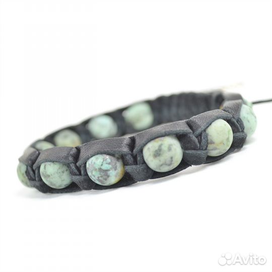 Кожаный браслет унисекс шамбала с бирюзой