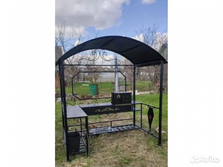 Мангал кованый с печкой и крышей Париж