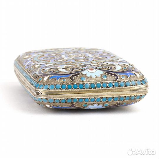 Антикварный серебряный портсигар с эмалью 84
