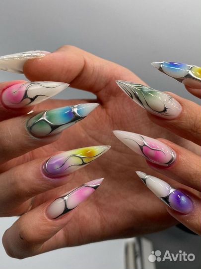 Наращивание ногтей с дизайном, маникюр