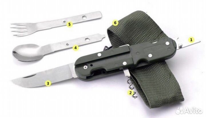 Вилка-ложка-нож набор оливковый цвет