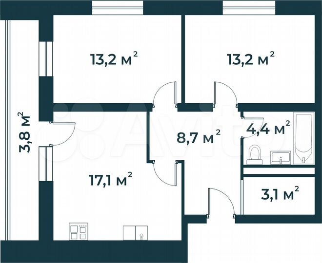 2-к. квартира, 63,5 м², 4/5 эт.