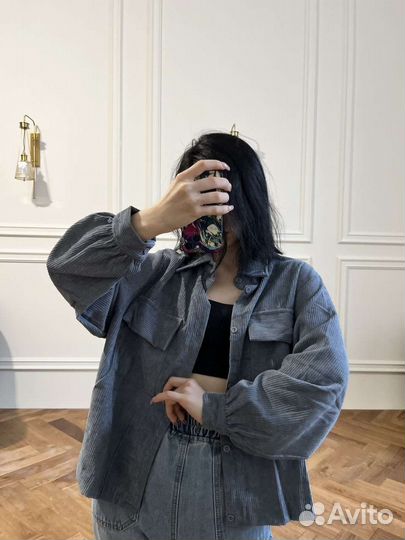 Вельветовая рубашка серая, S/M