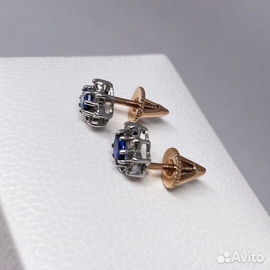 Золотые серьги с сапфирами и бриллиантами 0,16Ct 5