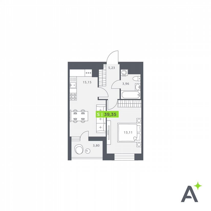 1-к. квартира, 39,4 м², 5/12 эт.