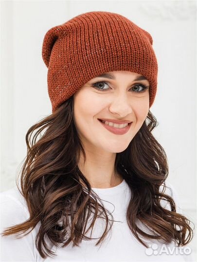 Шапка + шарф кирпичного цвета женская
