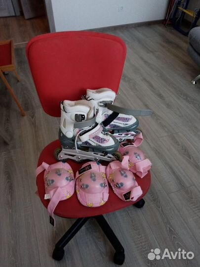 Роликовые коньки раздвижные 30-33 размер +защита