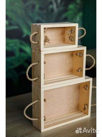 Набор из 3х деревянных ящиков для интерьера