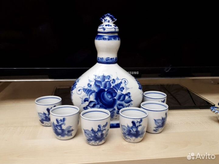 Гжель винный набор, шкатулка, салфеточница