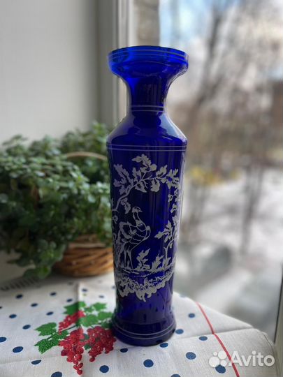 Синее кобальт стекло и старая Гжель СССР