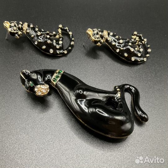 Серьги брошь пантера в стиле Cartier