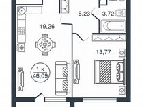 1-к. квартира, 46,5 м², 7/15 эт.