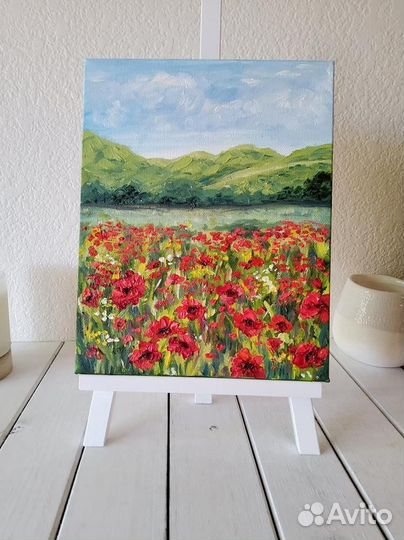 Картина маслом полевые цветы Красные маки