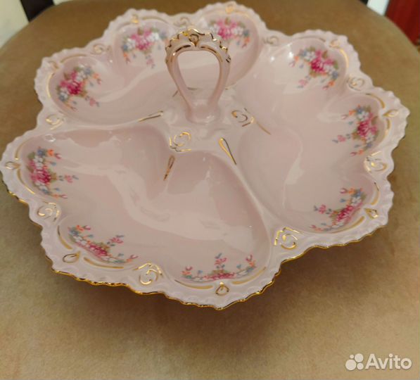 Менажница розовый фарфор/блюдо/чайник/чашка