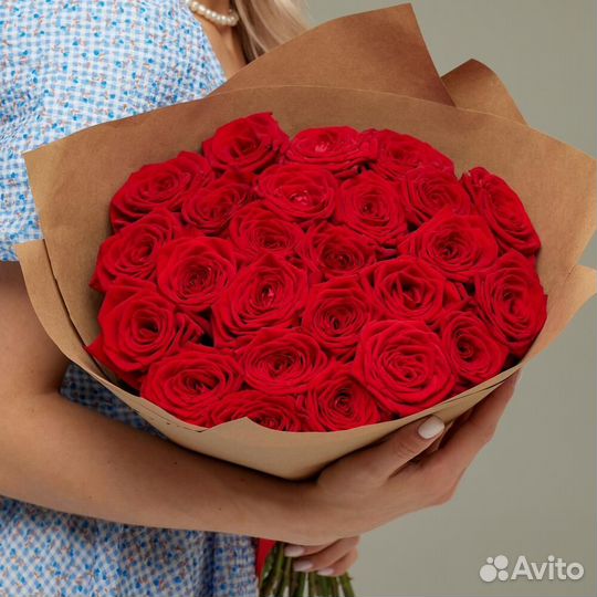 Розы 25 шт в крафт бумаге