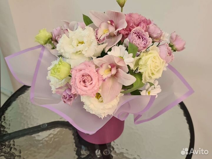 Букет в шляпной коробке