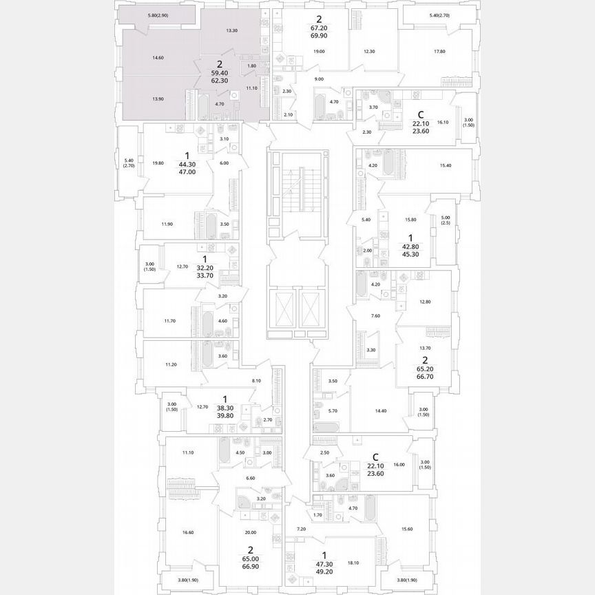 2-к. квартира, 62,3 м², 11/13 эт.