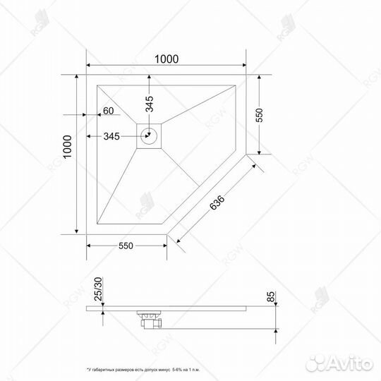 Душевой угол трапеция Veconi RV-35B 100х100 см