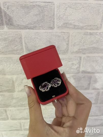 Серьги серебро с камнем Александарит корундовый