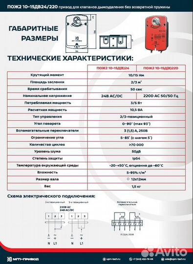 Привод для клапана дымоудаления 10Нм 220В