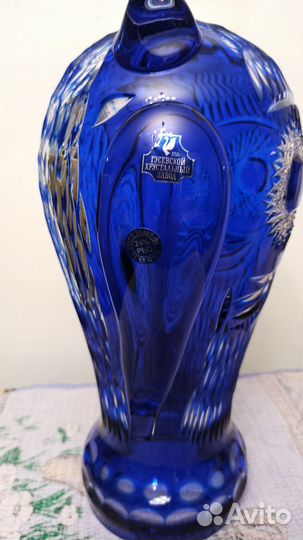 Ваза хрустальная Сова синий хрусталь