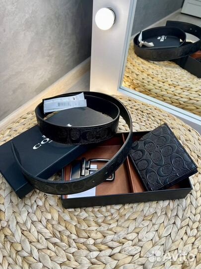 Мужской набор Coach ремень+портмоне