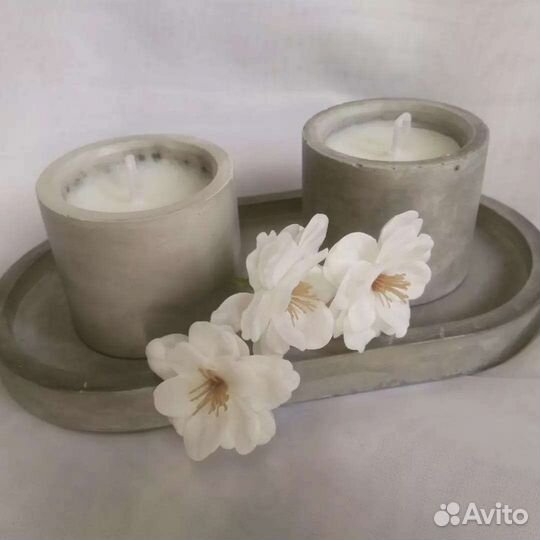 Набор поднос +2 свечи из 100 соевого воска
