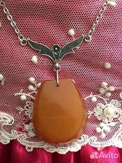 Колье серебро СССР с медовым янтарем