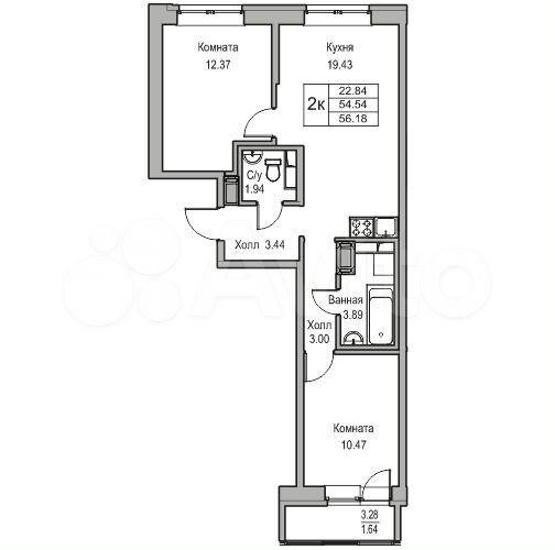 2-к. квартира, 54,5 м², 14/23 эт.