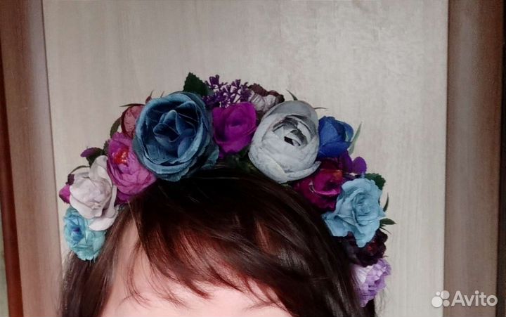 Ободок для выступлений венок на голову синие цветы
