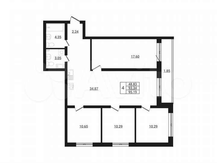 4-к. квартира, 95,2 м², 7/9 эт.