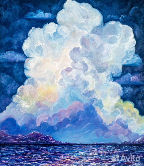 Картина маслом море облака пейзаж небо