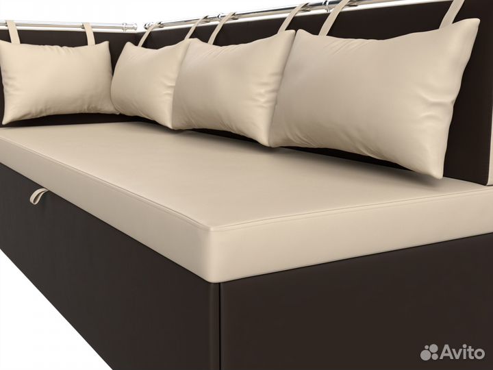 Диван кухонный прямой Метро с углом слева, экокожа, бежевый, коричневый