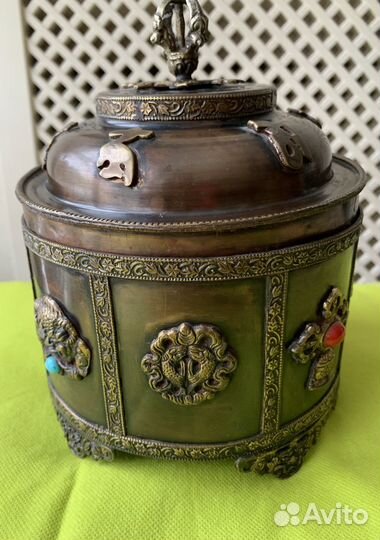 Бронзовая Шкатулка с Камнями Тибет Идия
