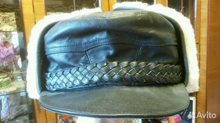 Мужская шапка кожа с мехом