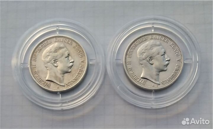 Германия Пруссия 2 марки 1904,1905 г.г. / серебро