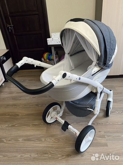 Коляска adamex 3 в 1 с резиновыми колесами