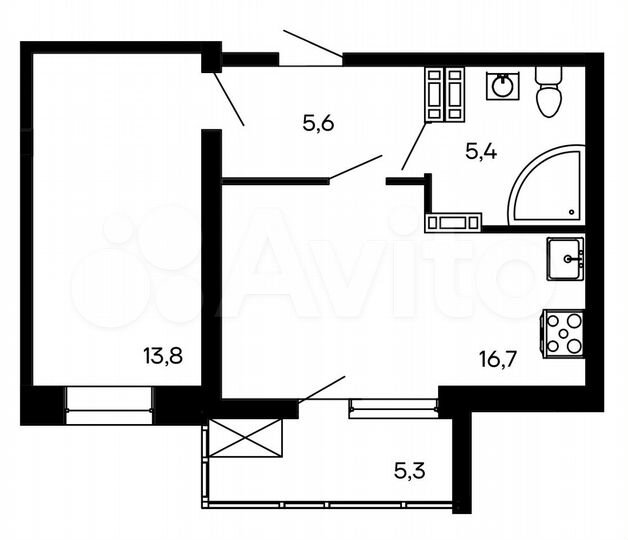 1-к. квартира, 46,8 м², 2/9 эт.