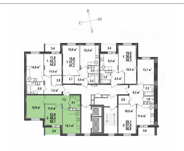 2-к. квартира, 50,1 м², 9/17 эт.