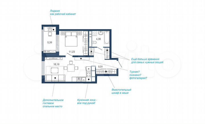 1-к. квартира, 47,7 м², 14/22 эт.