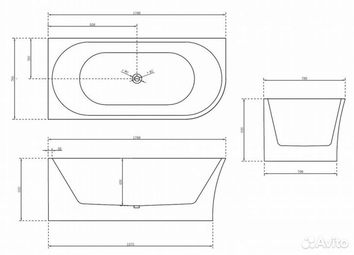 Ванна Abber AB9257 170x78 L